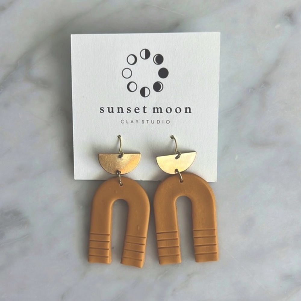 🌼HANDMADE🌼 Bohemian Clay and Brass Earrings, Mustard